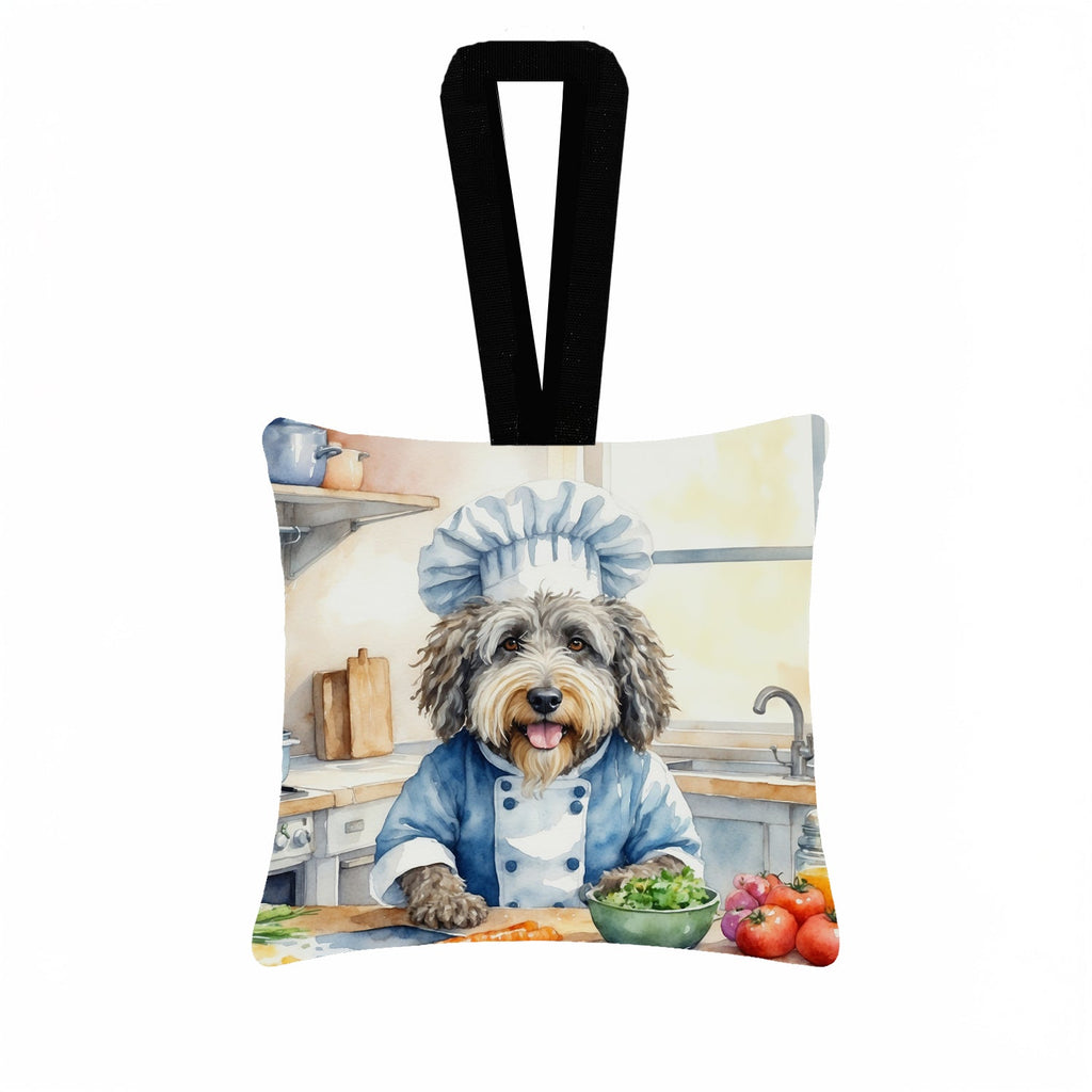 Bergamasco Sheepdog The Chef Hanging Square Fabric Ornament 3.5 × 3.5 Decorative Door-Knob & Tree Hanger, Soft Fabric