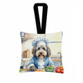 Bergamasco Sheepdog The Chef Hanging Square Fabric Ornament 3.5 × 3.5 Decorative Door-Knob & Tree Hanger, Soft Fabric