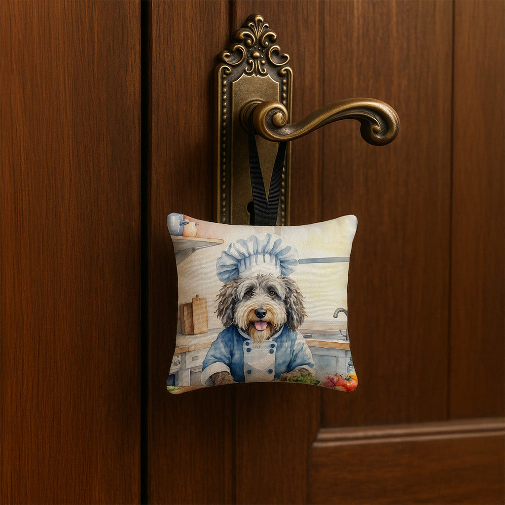 Bergamasco Sheepdog The Chef Hanging Square Fabric Ornament 3.5 × 3.5 Decorative Door-Knob & Tree Hanger, Soft Fabric