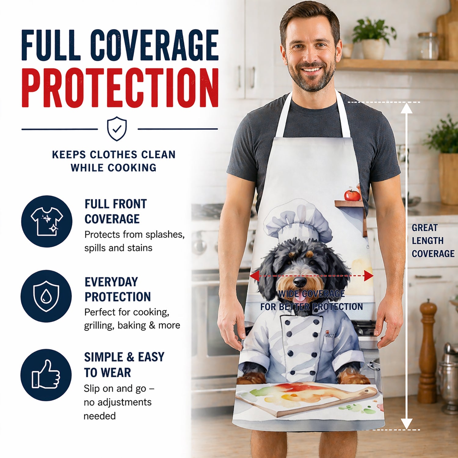 Bernedoodle The Chef Apron Cooking Kitchen Server Baking Crafts Gardening for Adult Women Men, Unisex, Large, Multicolor