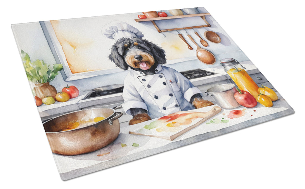 Bernedoodle The Chef Cutting Board Tempered Glass Kitchen Cutting Surface, Heat Resistant Chopping, Non-Slip Feet, Food Prep & Serving