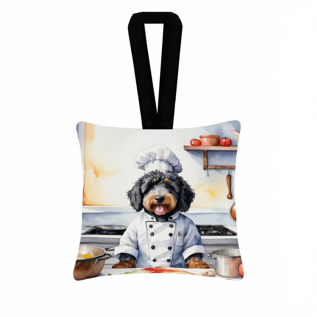 Bernedoodle The Chef Hanging Square Fabric Ornament 3.5 × 3.5 Decorative Door-Knob & Tree Hanger, Soft Fabric