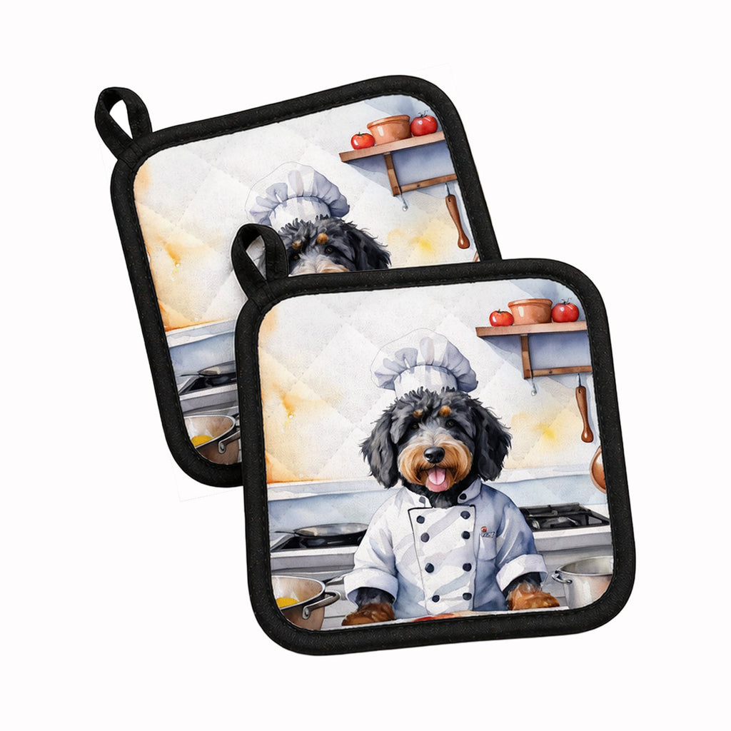 Bernedoodle The Chef Pot Holder Set of 2 Heat Resistant Quilted Hot Pads 7.5 x 7.5 Inch, Insulated Kitchen Trivets for Cooking & Baking