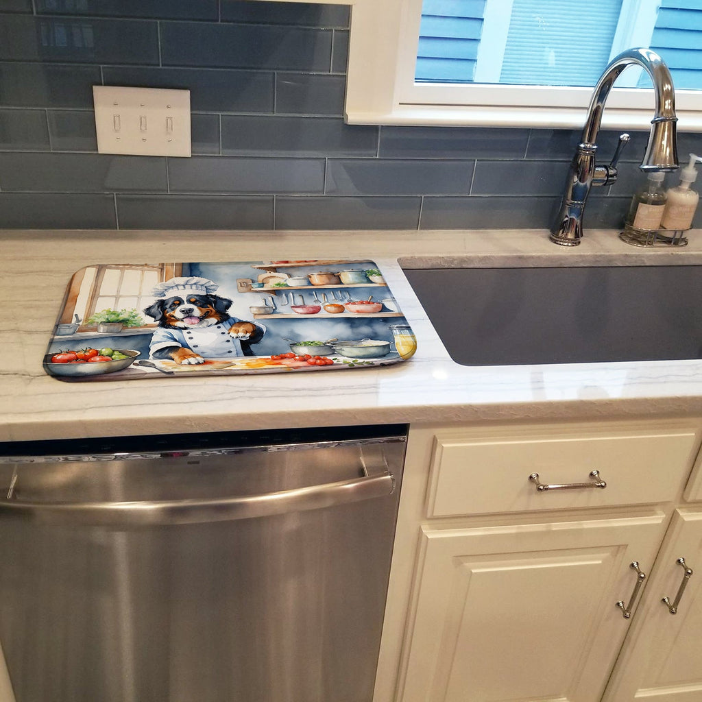 Bernese Mountain Dog The Chef Dish Drying Mat Absorbent Dish Drying Mat Pad for Kitchen Counter Dish Drainer Mat for Countertop, 14 x 21", Multicolor