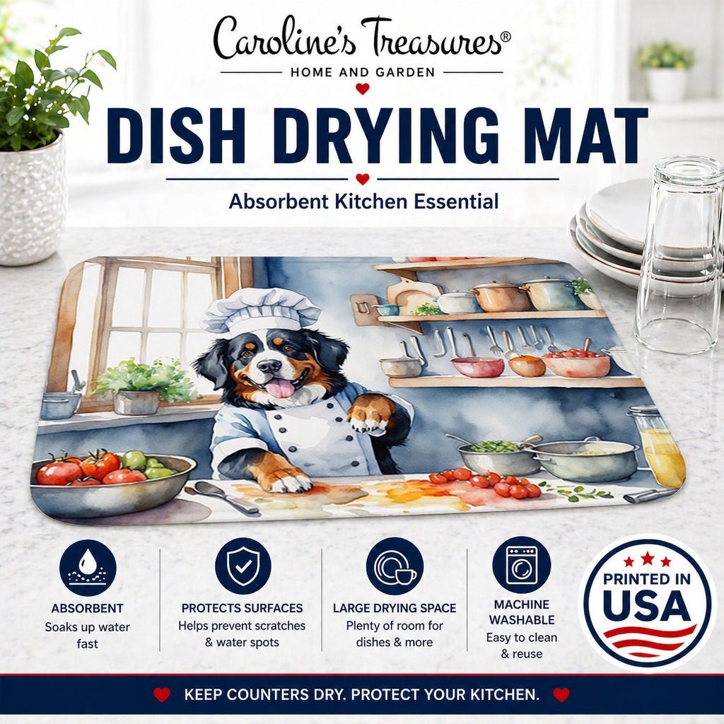 Bernese Mountain Dog The Chef Dish Drying Mat Absorbent Dish Drying Mat Pad for Kitchen Counter Dish Drainer Mat for Countertop, 14 x 21", Multicolor