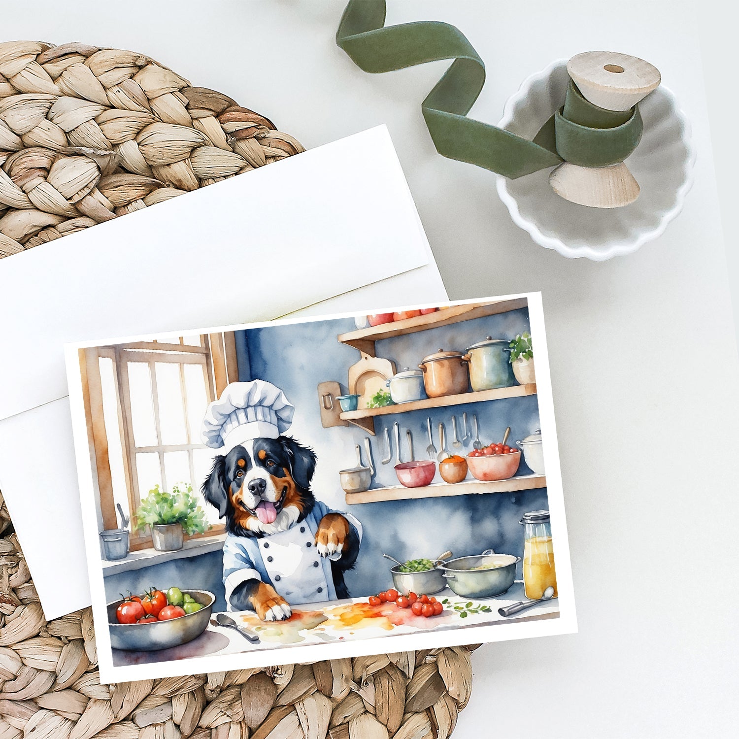 Bernese Mountain Dog The Chef Greeting Cards Pack of 8 Blank Cards with Envelopes Whimsical A7 Size 5x7