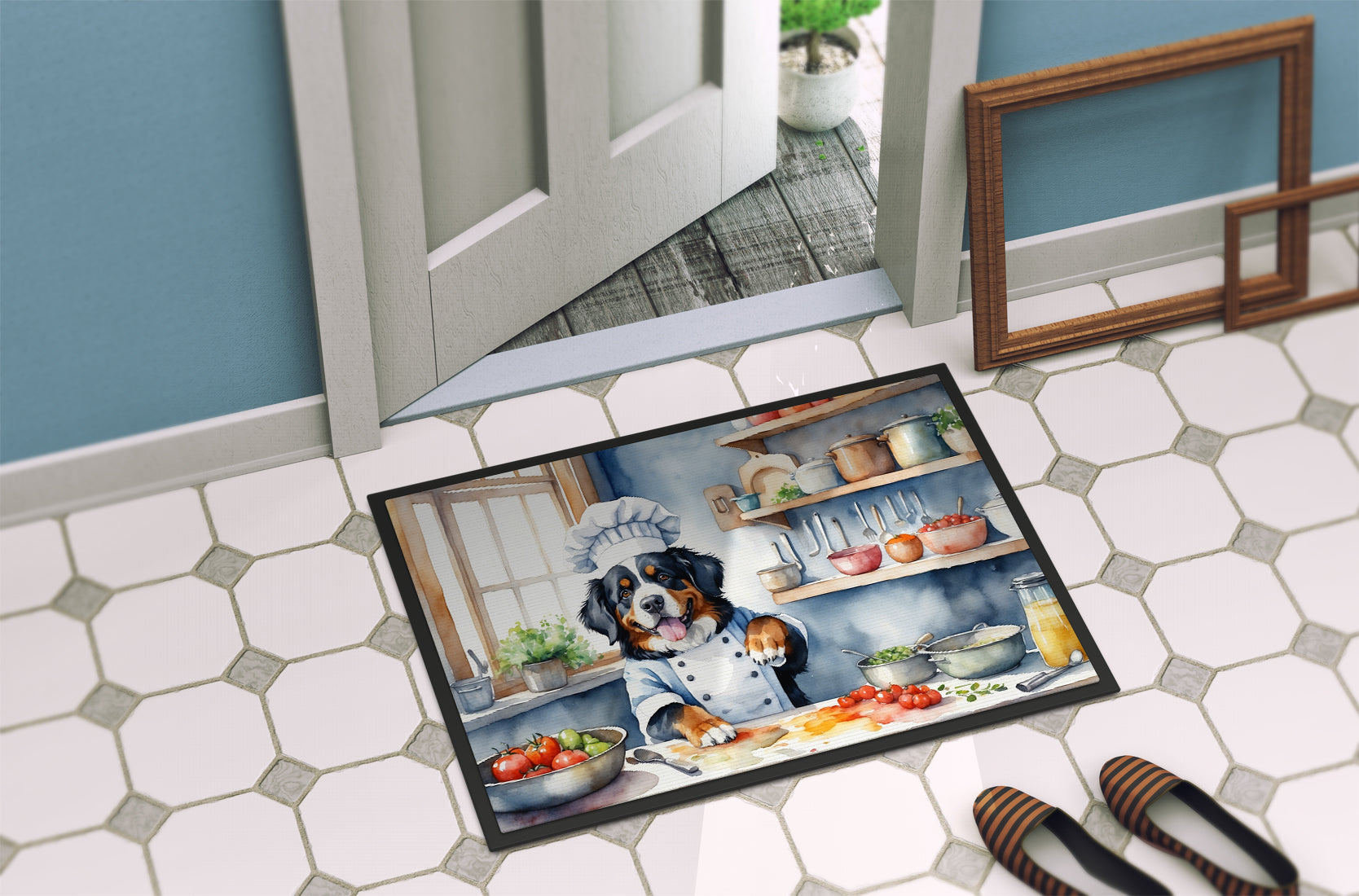 Bernese Mountain Dog The Chef Doormat Indoor Outdoor 24H X 36W Front Door Mat Rugs for Entryway, Non Slip Washable Low Pile,