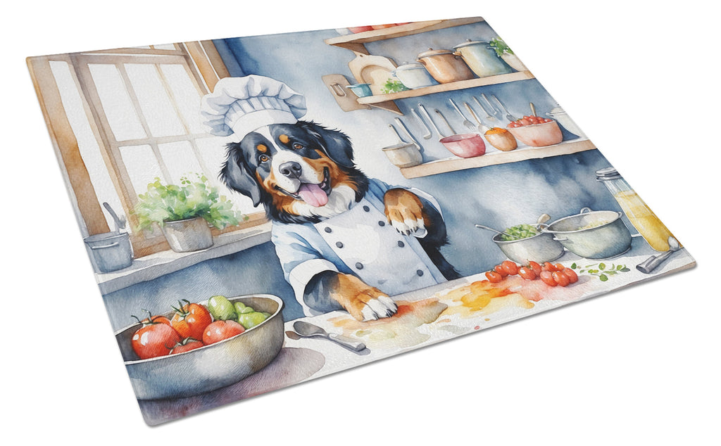 Bernese Mountain Dog The Chef Cutting Board Tempered Glass Kitchen Cutting Surface, Heat Resistant Chopping, Non-Slip Feet, Food Prep & Serving