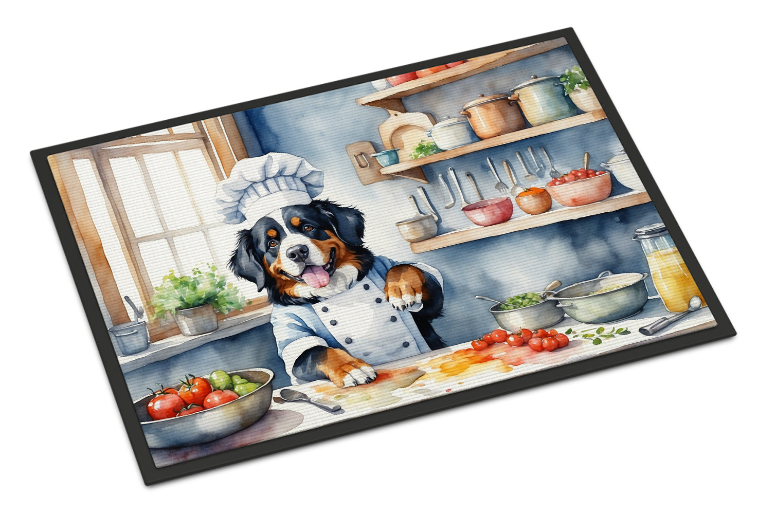 Bernese Mountain Dog The Chef Doormat Indoor Outdoor 18H X 27W Front Door Mat Rugs for Entryway, Non Slip Washable