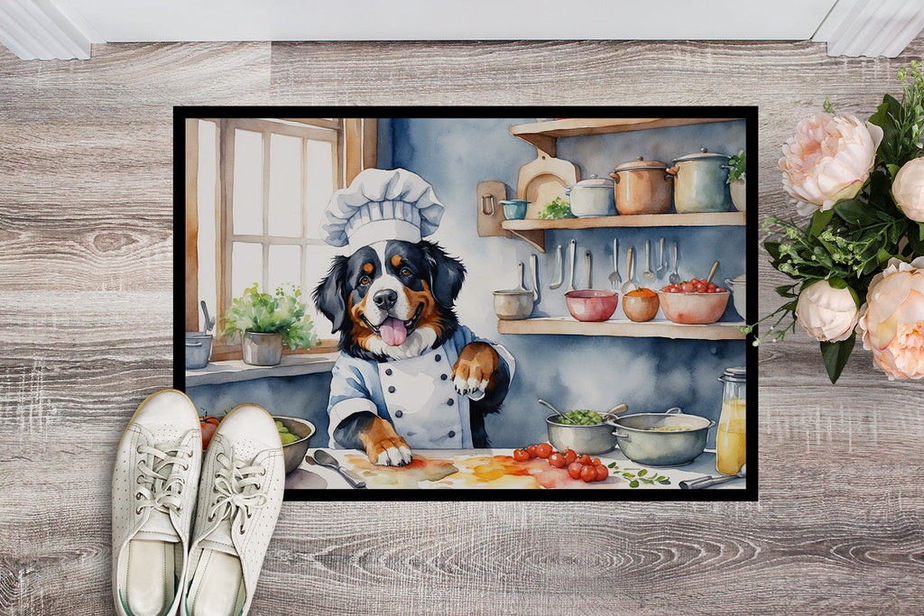 Bernese Mountain Dog The Chef Doormat Indoor Outdoor 18H X 27W Front Door Mat Rugs for Entryway, Non Slip Washable