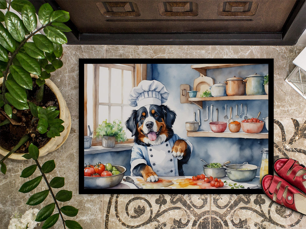 Bernese Mountain Dog The Chef Doormat Indoor Outdoor 18H X 27W Front Door Mat Rugs for Entryway, Non Slip Washable