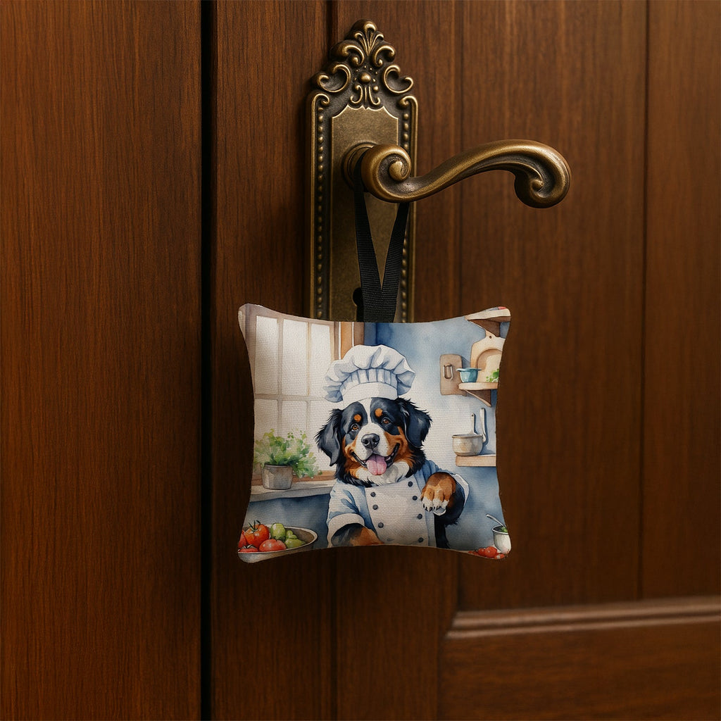 Bernese Mountain Dog The Chef Hanging Square Fabric Ornament 3.5 × 3.5 Decorative Door-Knob & Tree Hanger, Soft Fabric