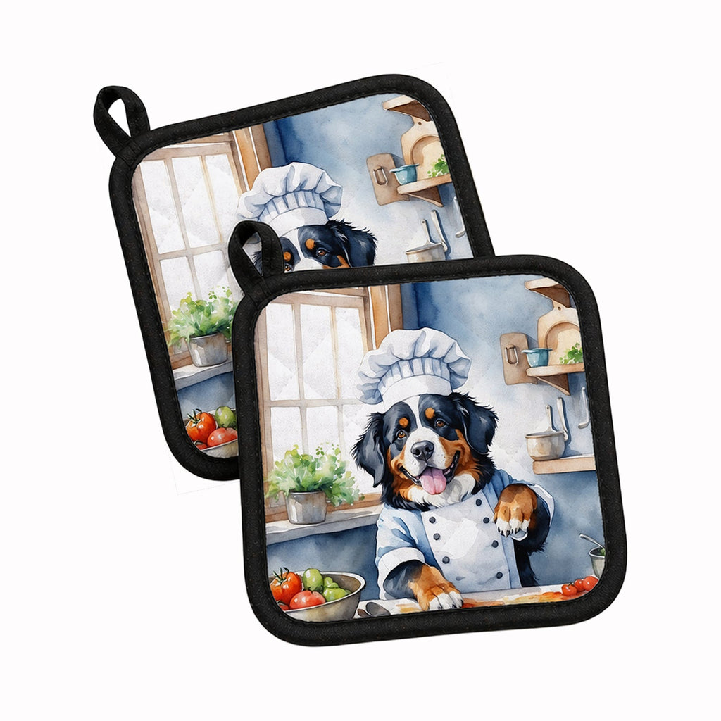 Bernese Mountain Dog The Chef Pot Holder Set of 2 Heat Resistant Quilted Hot Pads 7.5 x 7.5 Inch, Insulated Kitchen Trivets for Cooking & Baking