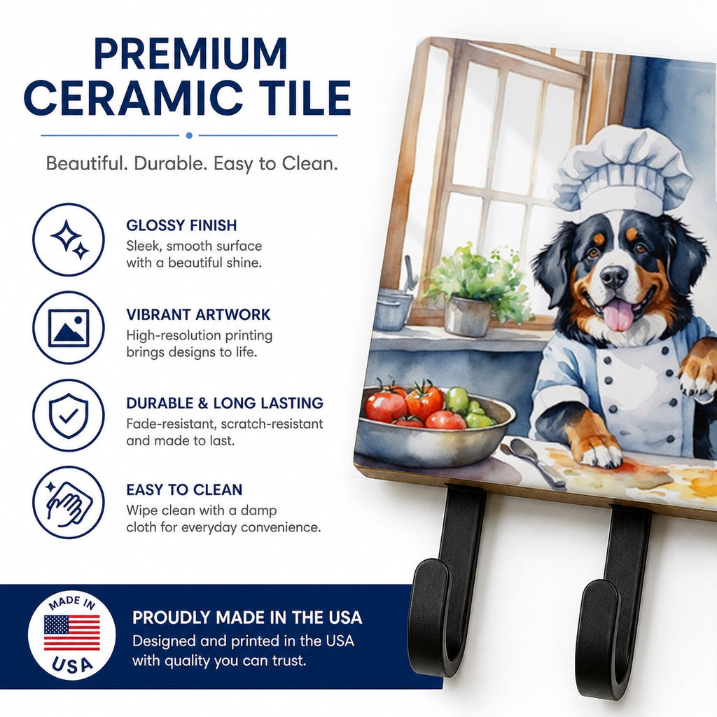 Bernese Mountain Dog The Chef Leash or Key Holder Wall Hooks, Coat Rack Wall Mount, for Hanging Keys, Towels, Aprons, Leashes