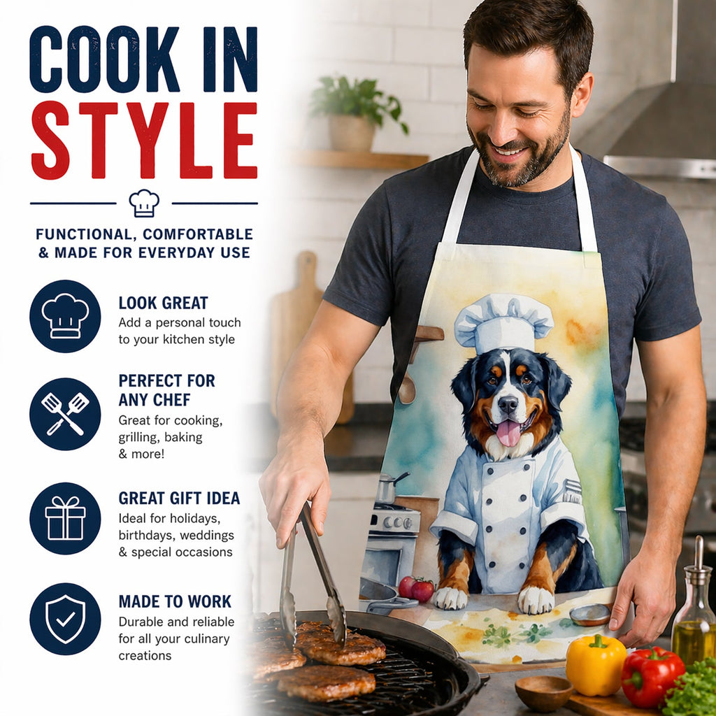 Bernese Mountain Dog The Chef Apron Cooking Kitchen Server Baking Crafts Gardening for Adult Women Men, Unisex, Large, Multicolor