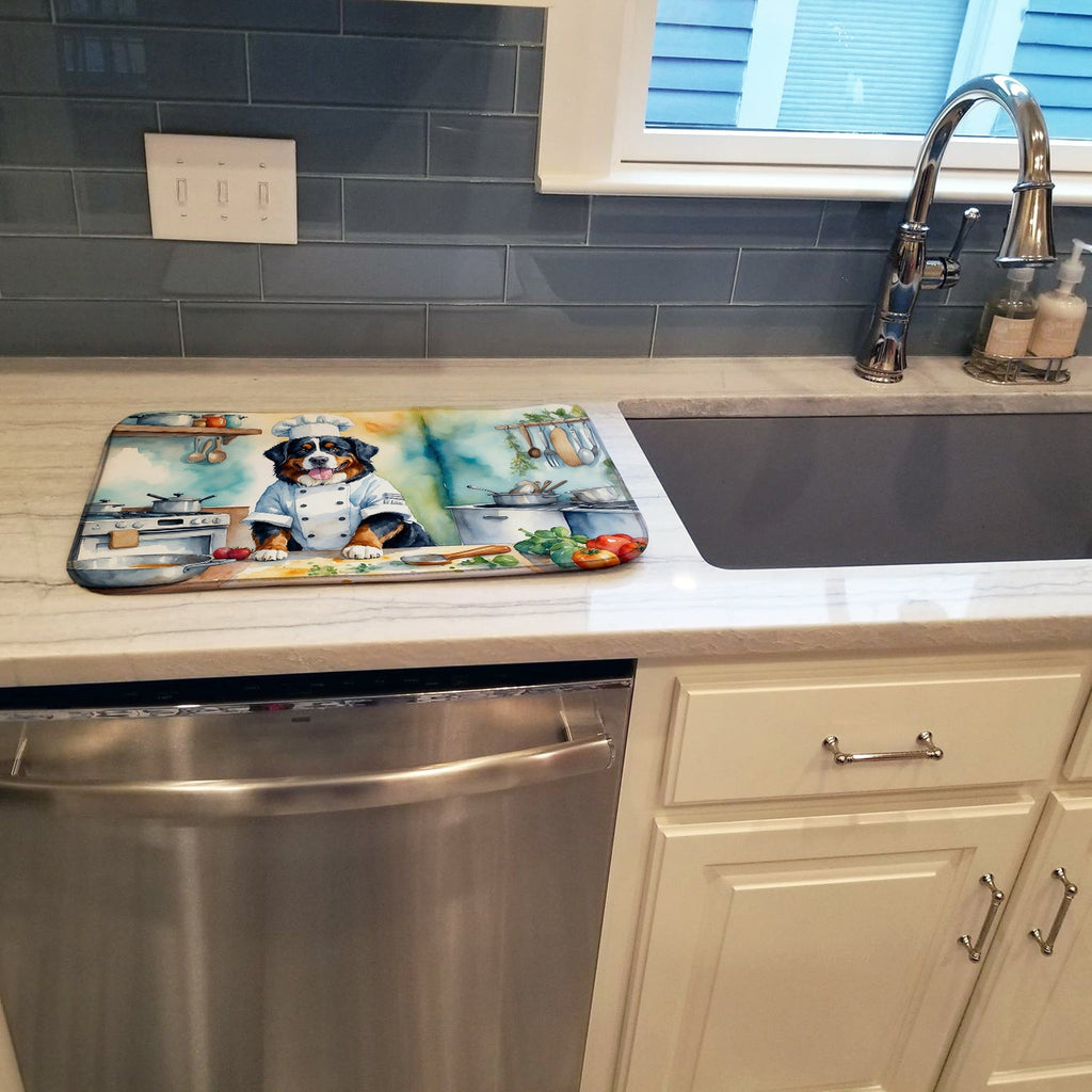 Bernese Mountain Dog The Chef Dish Drying Mat Absorbent Dish Drying Mat Pad for Kitchen Counter Dish Drainer Mat for Countertop, 14 x 21", Multicolor