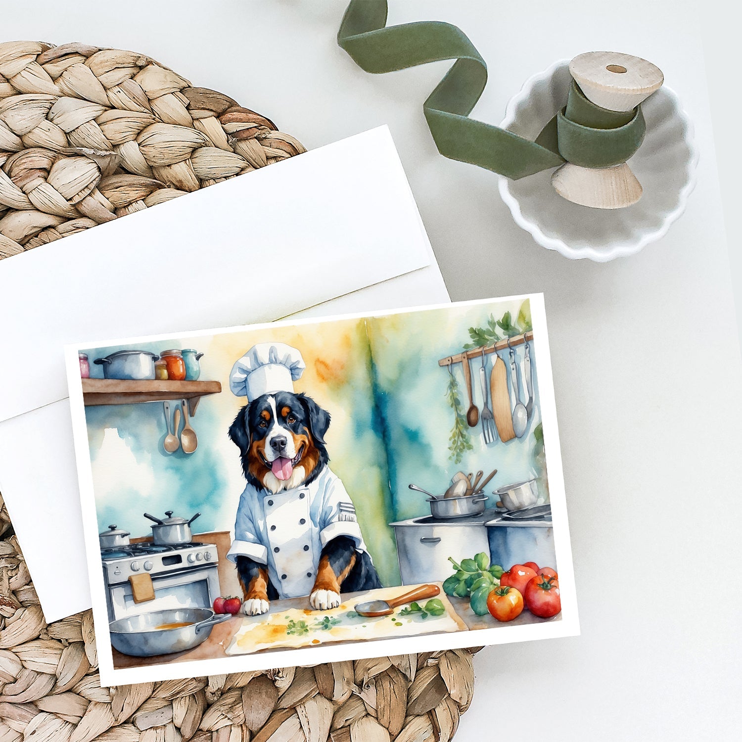 Bernese Mountain Dog The Chef Greeting Cards Pack of 8 Blank Cards with Envelopes Whimsical A7 Size 5x7