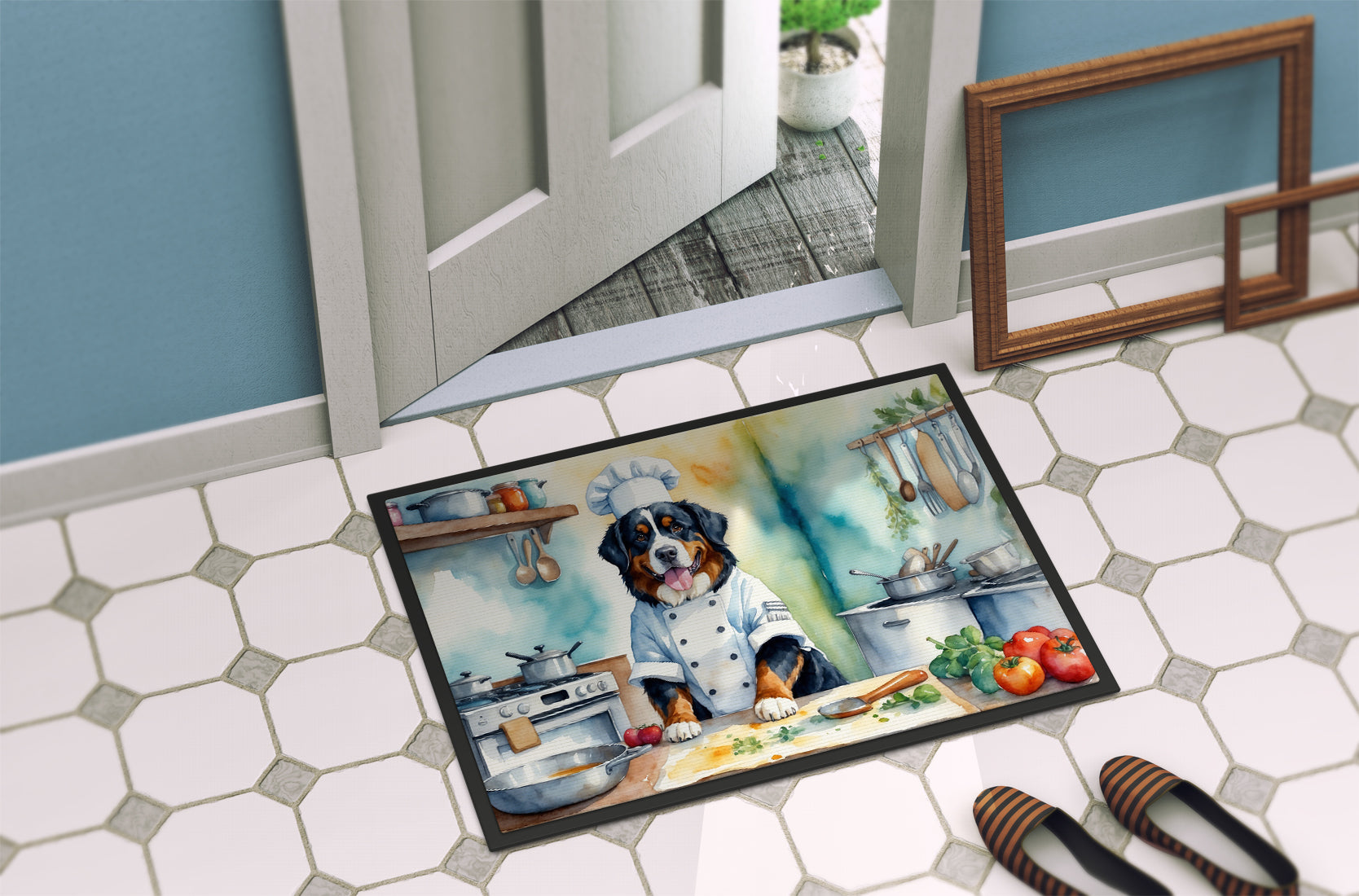 Bernese Mountain Dog The Chef Doormat Indoor Outdoor 24H X 36W Front Door Mat Rugs for Entryway, Non Slip Washable Low Pile,