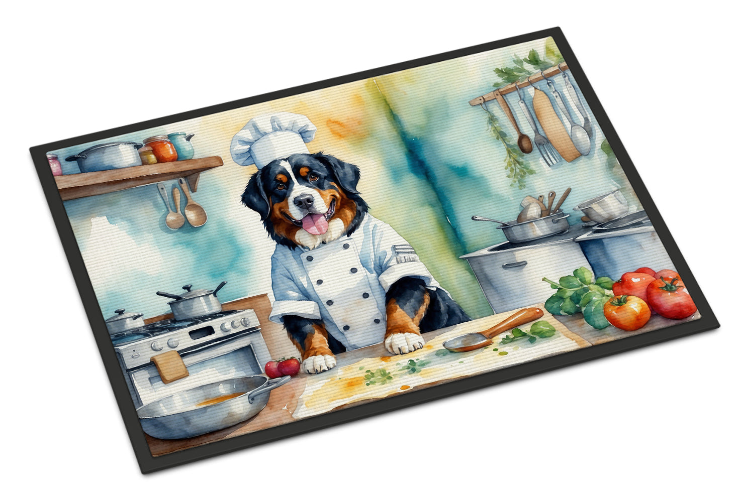 Bernese Mountain Dog The Chef Doormat Indoor Outdoor 18H X 27W Front Door Mat Rugs for Entryway, Non Slip Washable