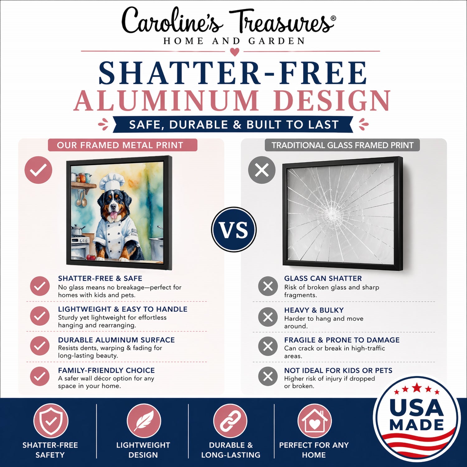 Bernese Mountain Dog The Chef Framed Metal Print Bathroom, Kitchen, Office, Home Decor Wall Art Ready to Hang, Square, 8X8