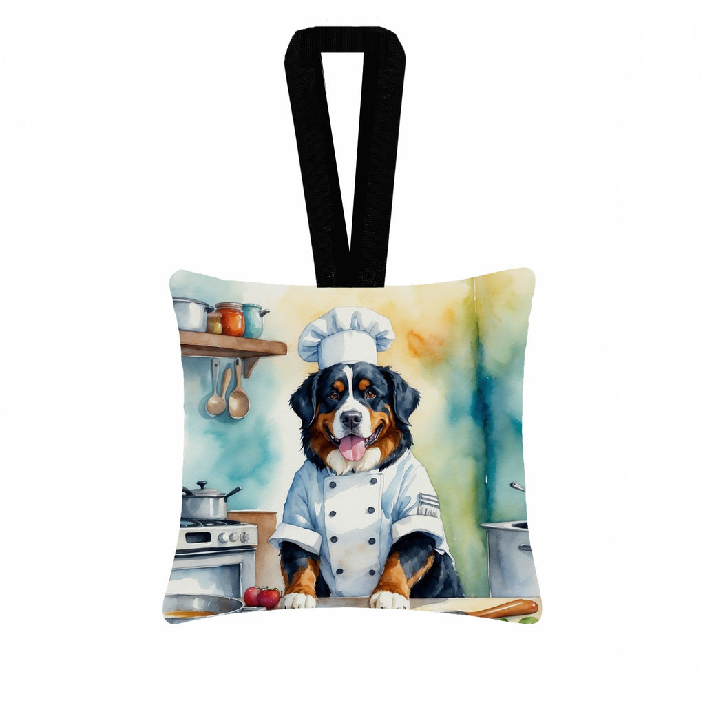 Bernese Mountain Dog The Chef Hanging Square Fabric Ornament 3.5 × 3.5 Decorative Door-Knob & Tree Hanger, Soft Fabric