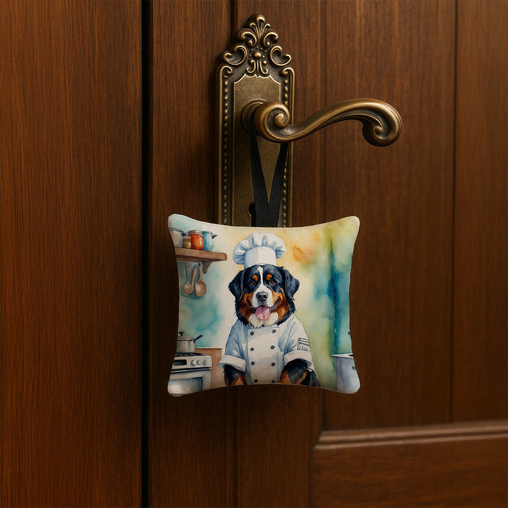 Bernese Mountain Dog The Chef Hanging Square Fabric Ornament 3.5 × 3.5 Decorative Door-Knob & Tree Hanger, Soft Fabric