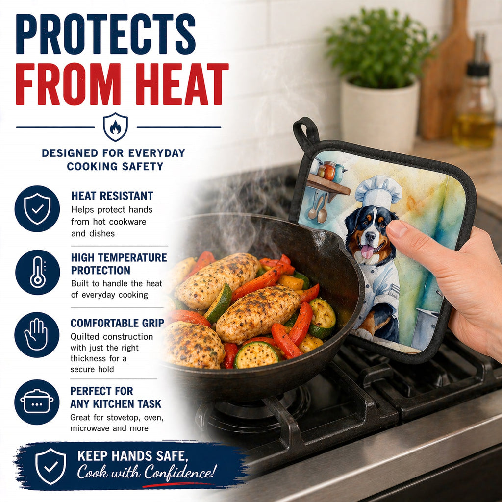 Bernese Mountain Dog The Chef Pot Holder Set of 2 Heat Resistant Quilted Hot Pads 7.5 x 7.5 Inch, Insulated Kitchen Trivets for Cooking & Baking