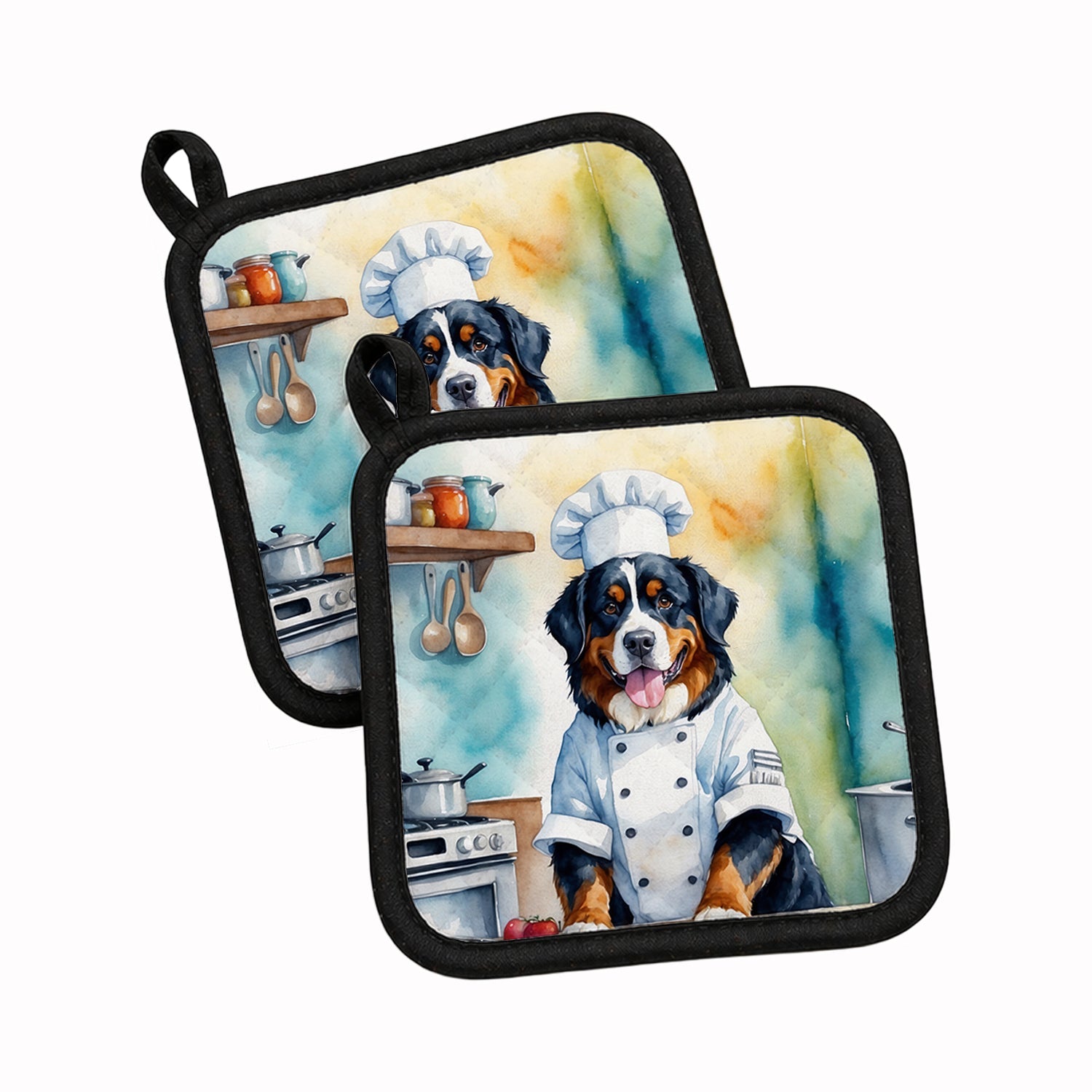 Bernese Mountain Dog The Chef Pot Holder Set of 2 Heat Resistant Quilted Hot Pads 7.5 x 7.5 Inch, Insulated Kitchen Trivets for Cooking & Baking