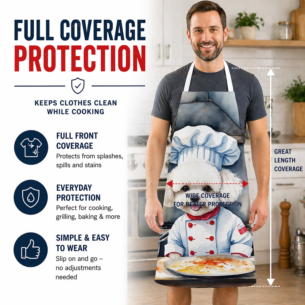 Bichon Frise The Chef Apron Cooking Kitchen Server Baking Crafts Gardening for Adult Women Men, Unisex, Large, Multicolor