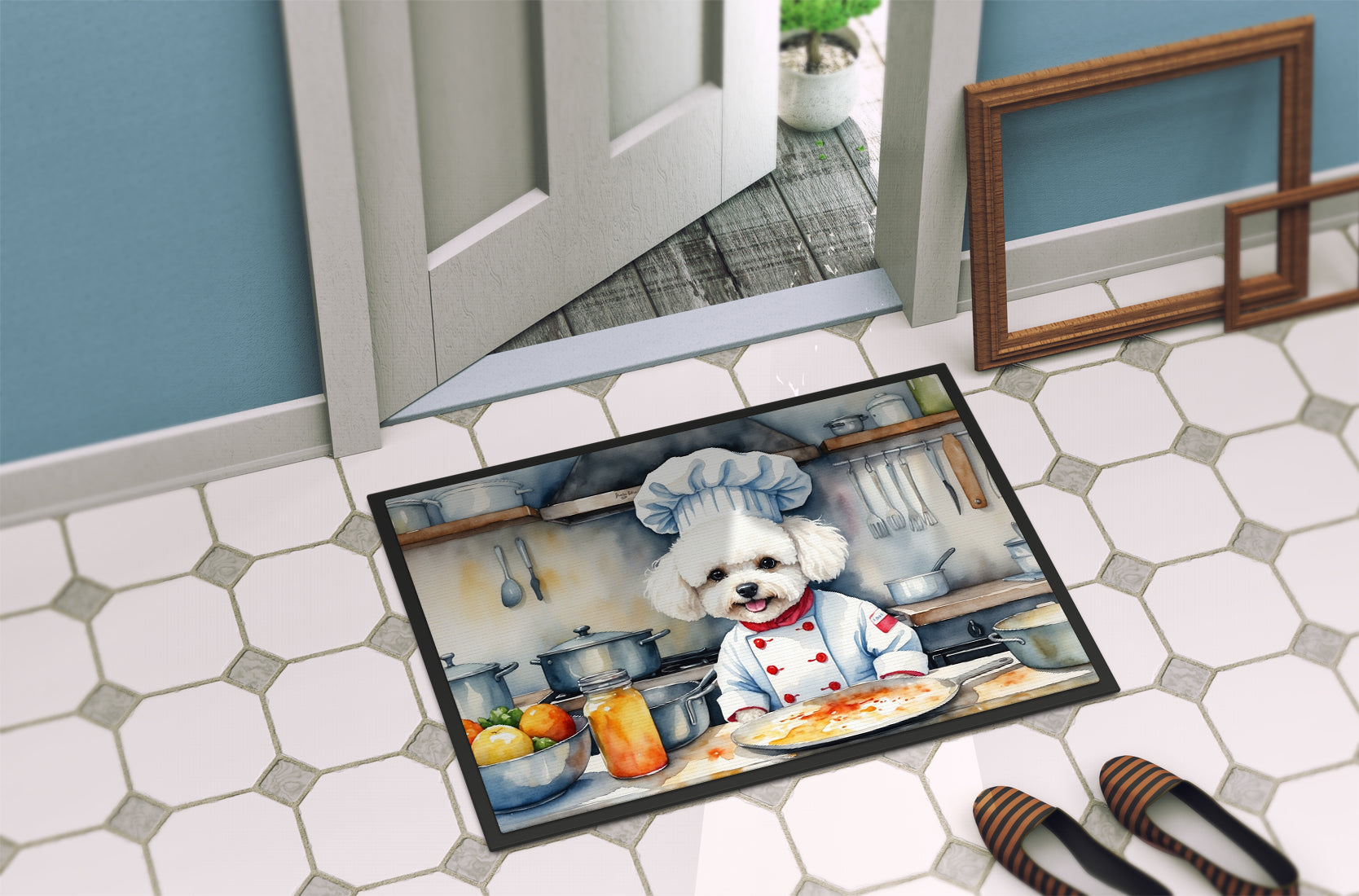 Bichon Frise The Chef Doormat Indoor Outdoor 24H X 36W Front Door Mat Rugs for Entryway, Non Slip Washable Low Pile,
