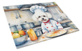 Bichon Frise The Chef Cutting Board Tempered Glass Kitchen Cutting Surface, Heat Resistant Chopping, Non-Slip Feet, Food Prep & Serving