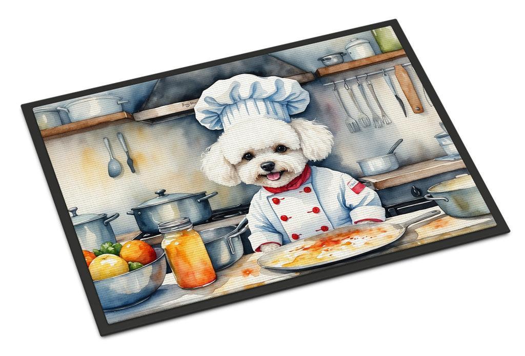 Bichon Frise The Chef Doormat Indoor Outdoor 18H X 27W Front Door Mat Rugs for Entryway, Non Slip Washable