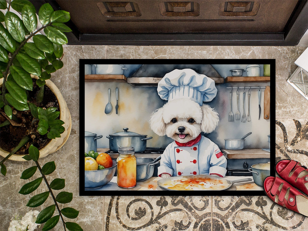 Bichon Frise The Chef Doormat Indoor Outdoor 18H X 27W Front Door Mat Rugs for Entryway, Non Slip Washable