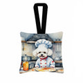 Bichon Frise The Chef Hanging Square Fabric Ornament 3.5 × 3.5 Decorative Door-Knob & Tree Hanger, Soft Fabric