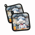 Bichon Frise The Chef Pot Holder Set of 2 Heat Resistant Quilted Hot Pads 7.5 x 7.5 Inch, Insulated Kitchen Trivets for Cooking & Baking