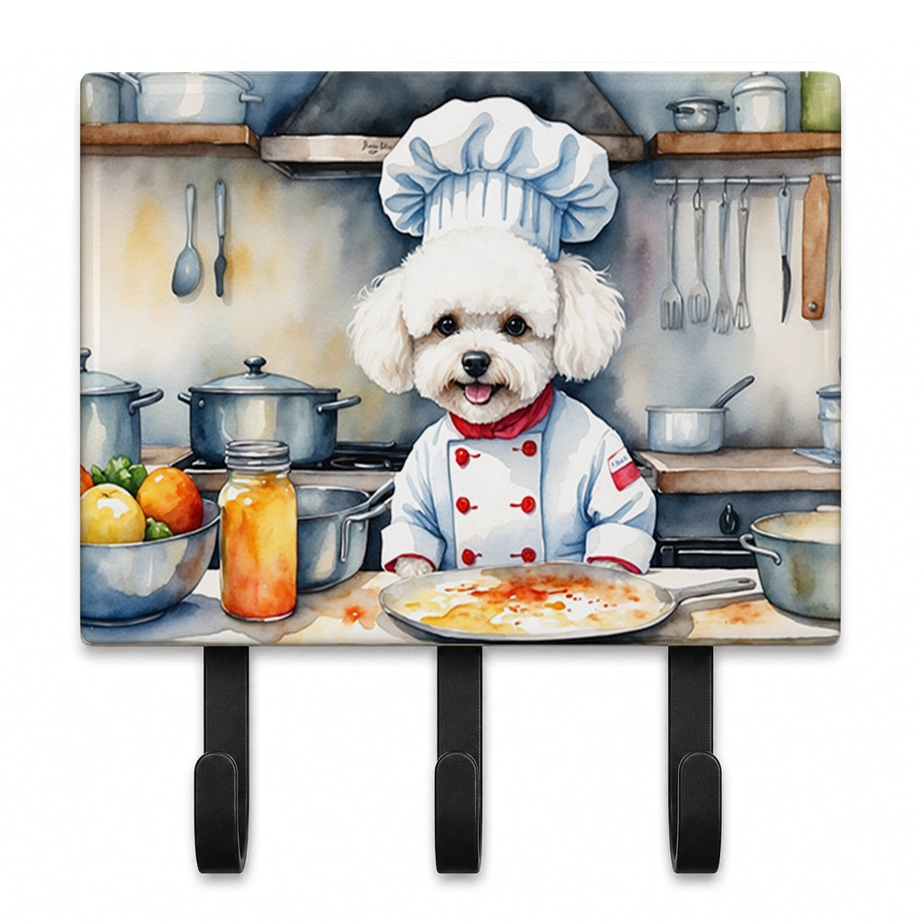 Bichon Frise The Chef Leash or Key Holder Wall Hooks, Coat Rack Wall Mount, for Hanging Keys, Towels, Aprons, Leashes