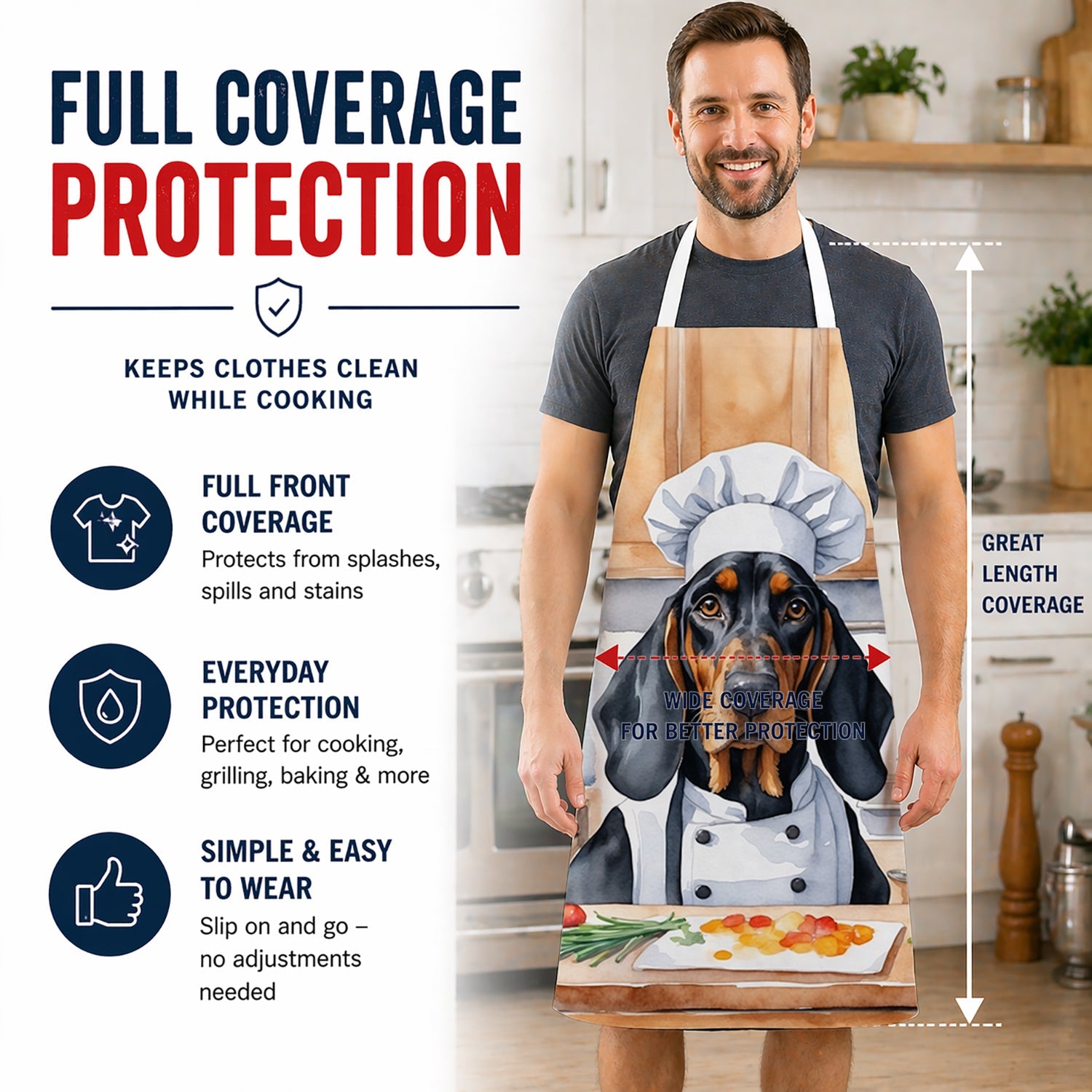 Black and Tan Coonhound The Chef Apron Cooking Kitchen Server Baking Crafts Gardening for Adult Women Men, Unisex, Large, Multicolor