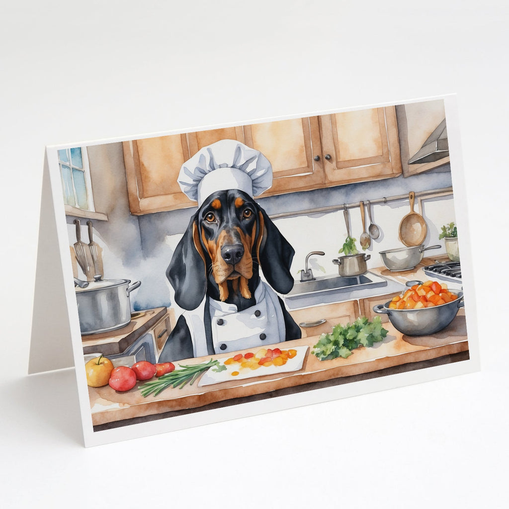 Black and Tan Coonhound The Chef Greeting Cards Pack of 8 Blank Cards with Envelopes Whimsical A7 Size 5x7