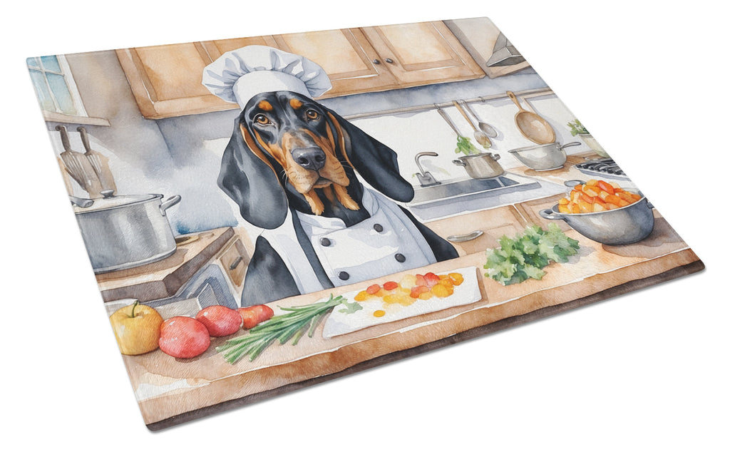 Black and Tan Coonhound The Chef Cutting Board Tempered Glass Kitchen Cutting Surface, Heat Resistant Chopping, Non-Slip Feet, Food Prep & Serving