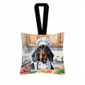 Black and Tan Coonhound The Chef Hanging Square Fabric Ornament 3.5 × 3.5 Decorative Door-Knob & Tree Hanger, Soft Fabric
