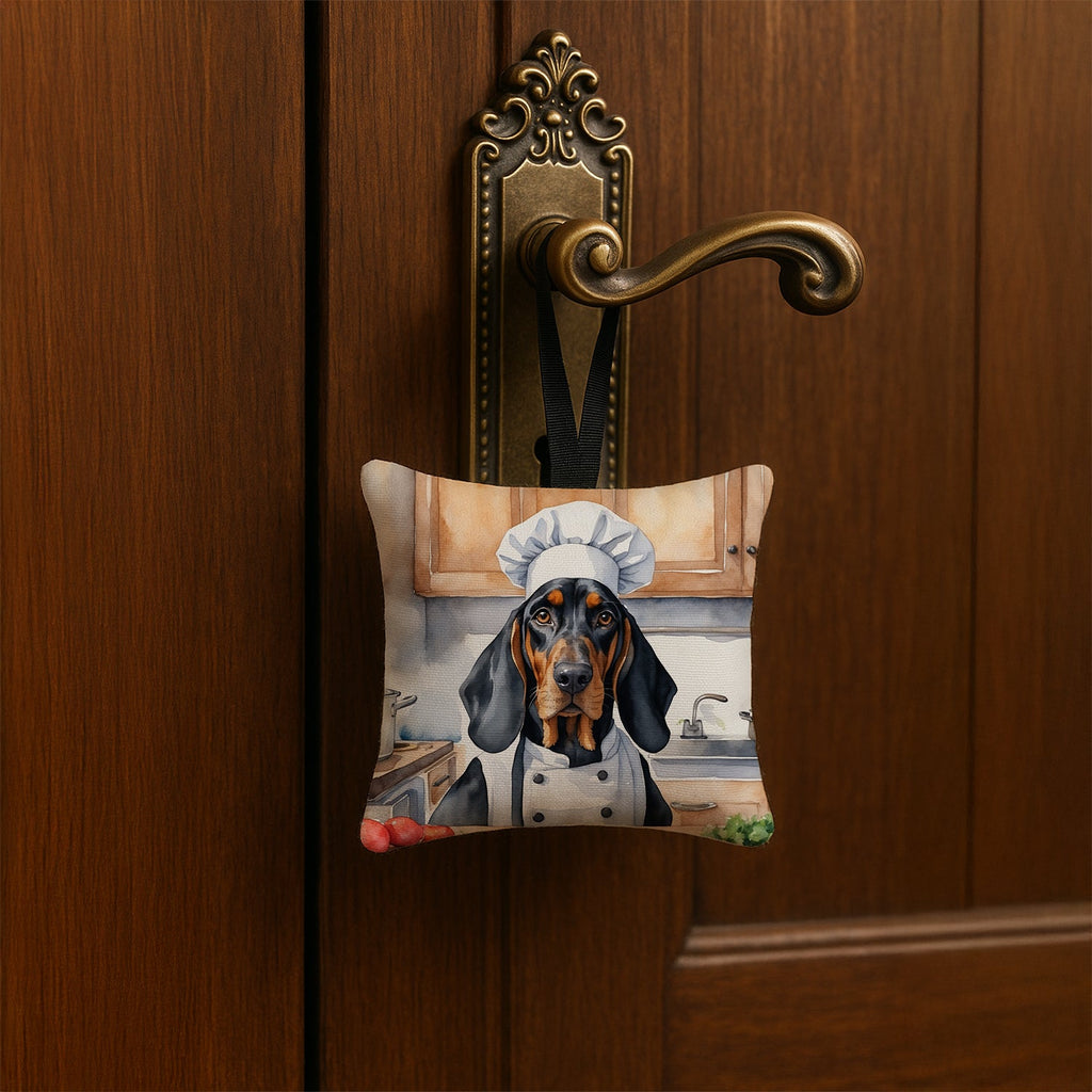 Black and Tan Coonhound The Chef Hanging Square Fabric Ornament 3.5 × 3.5 Decorative Door-Knob & Tree Hanger, Soft Fabric