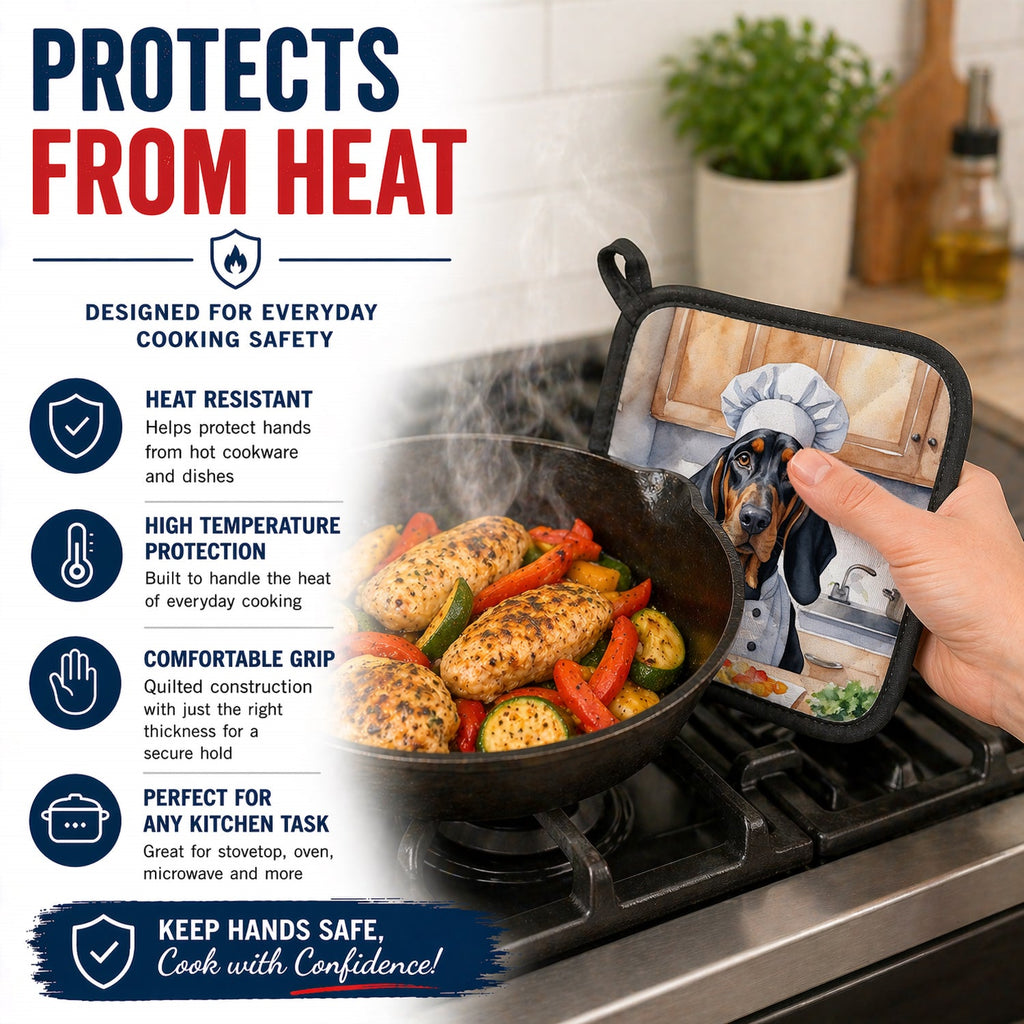 Black and Tan Coonhound The Chef Pot Holder Set of 2 Heat Resistant Quilted Hot Pads 7.5 x 7.5 Inch, Insulated Kitchen Trivets for Cooking & Baking