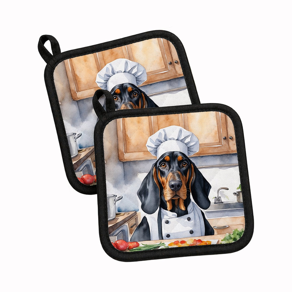Black and Tan Coonhound The Chef Pot Holder Set of 2 Heat Resistant Quilted Hot Pads 7.5 x 7.5 Inch, Insulated Kitchen Trivets for Cooking & Baking