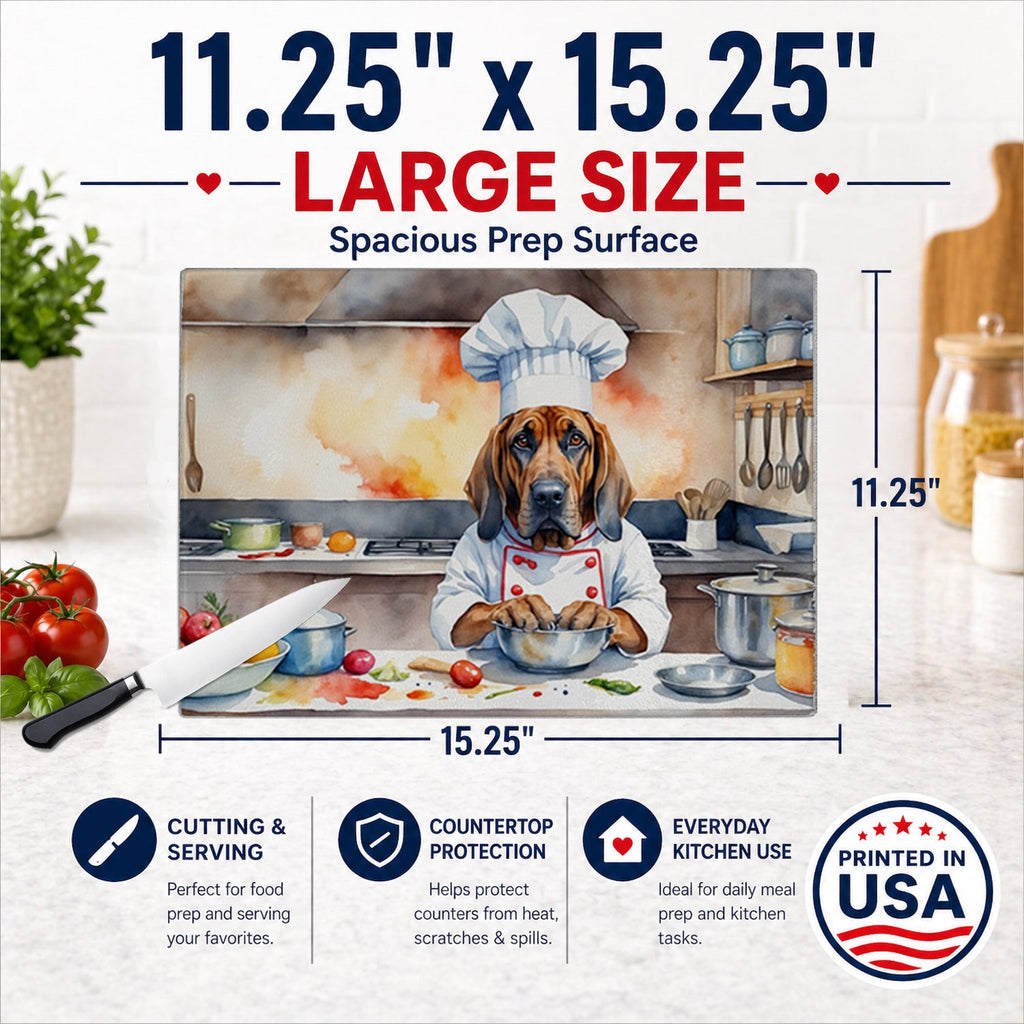 Bloodhound The Chef Cutting Board Tempered Glass Kitchen Cutting Surface, Heat Resistant Chopping, Non-Slip Feet, Food Prep & Serving