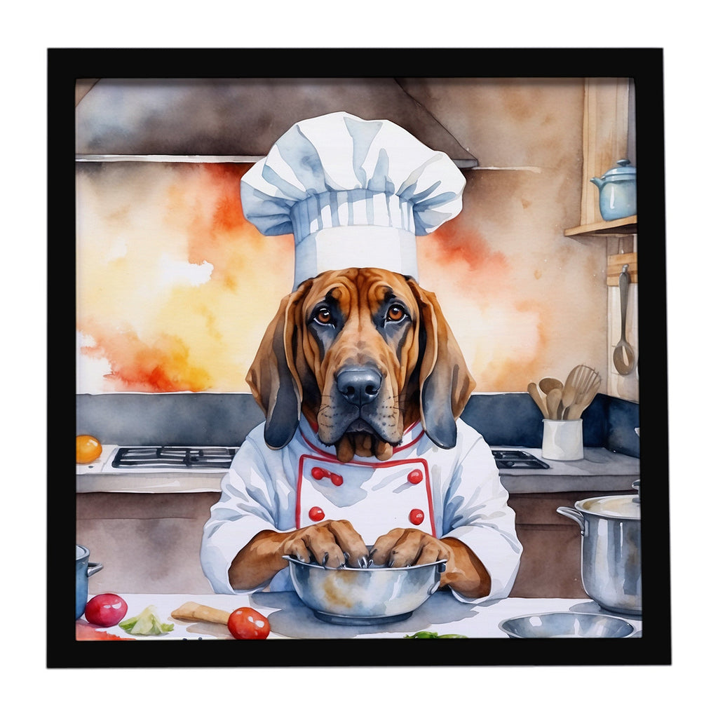 Bloodhound The Chef Framed Metal Print Bathroom, Kitchen, Office, Home Decor Wall Art Ready to Hang, Square, 8X8