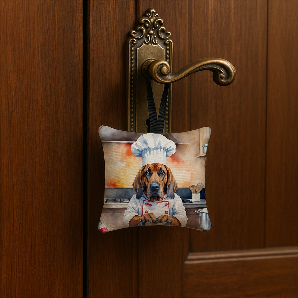 Bloodhound The Chef Hanging Square Fabric Ornament 3.5 × 3.5 Decorative Door-Knob & Tree Hanger, Soft Fabric