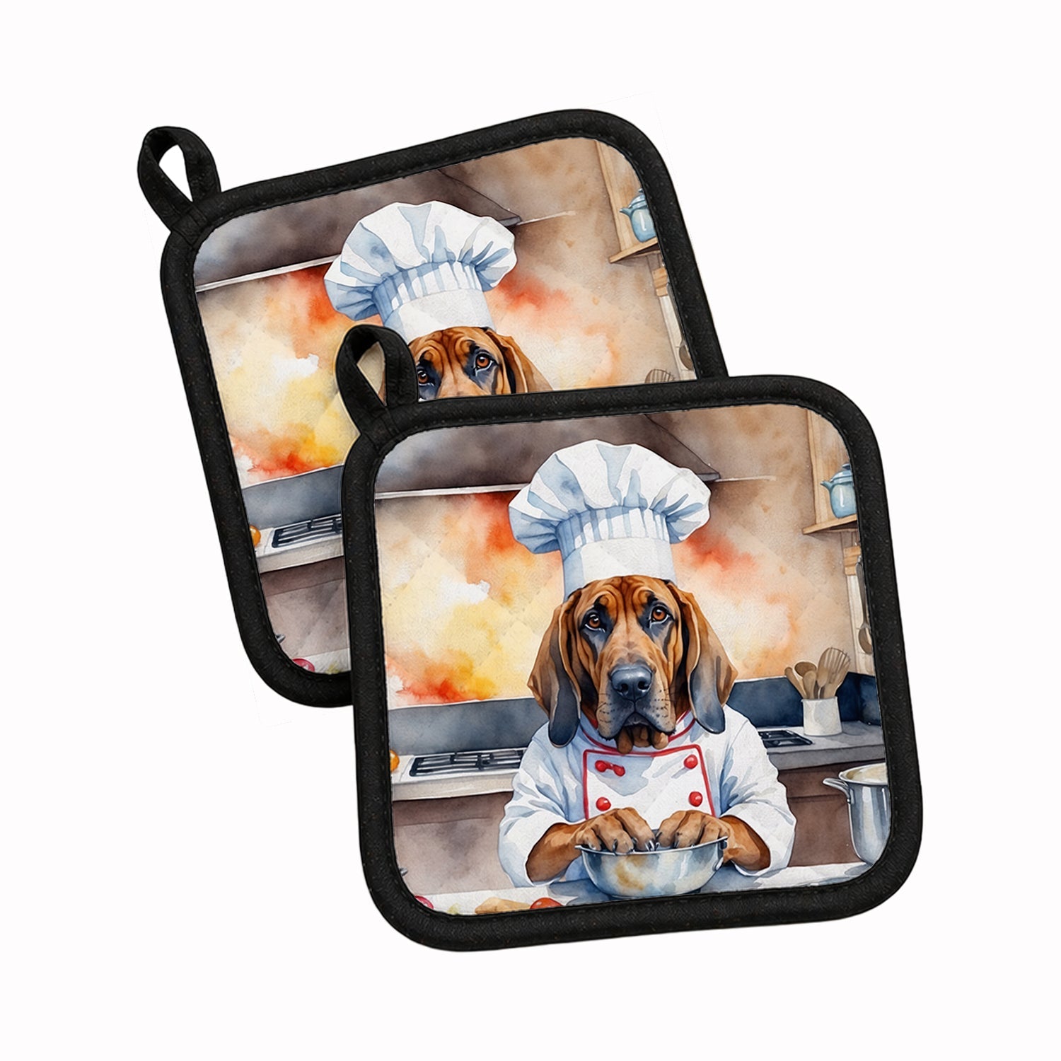 Bloodhound The Chef Pot Holder Set of 2 Heat Resistant Quilted Hot Pads 7.5 x 7.5 Inch, Insulated Kitchen Trivets for Cooking & Baking