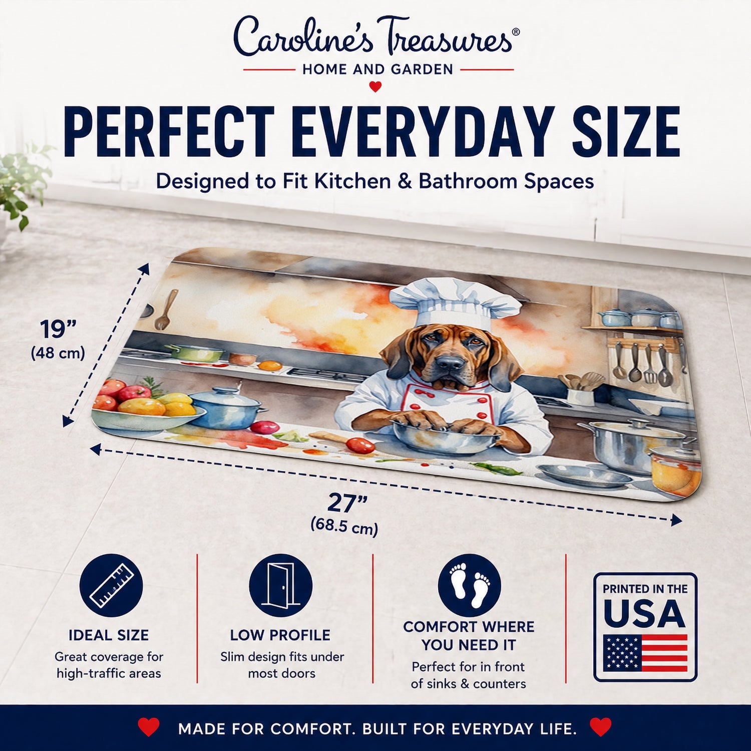 Bloodhound The Chef Memory Foam Kitchen Mat Machine Washable Anti-Fatigue Cushion Comfort Bath or Kitchen Rug