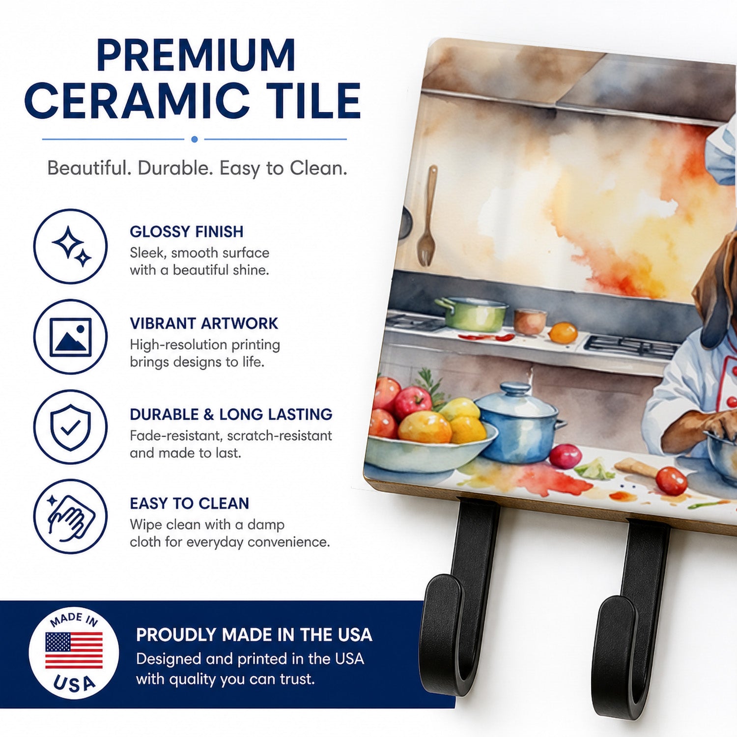 Bloodhound The Chef Leash or Key Holder Wall Hooks, Coat Rack Wall Mount, for Hanging Keys, Towels, Aprons, Leashes
