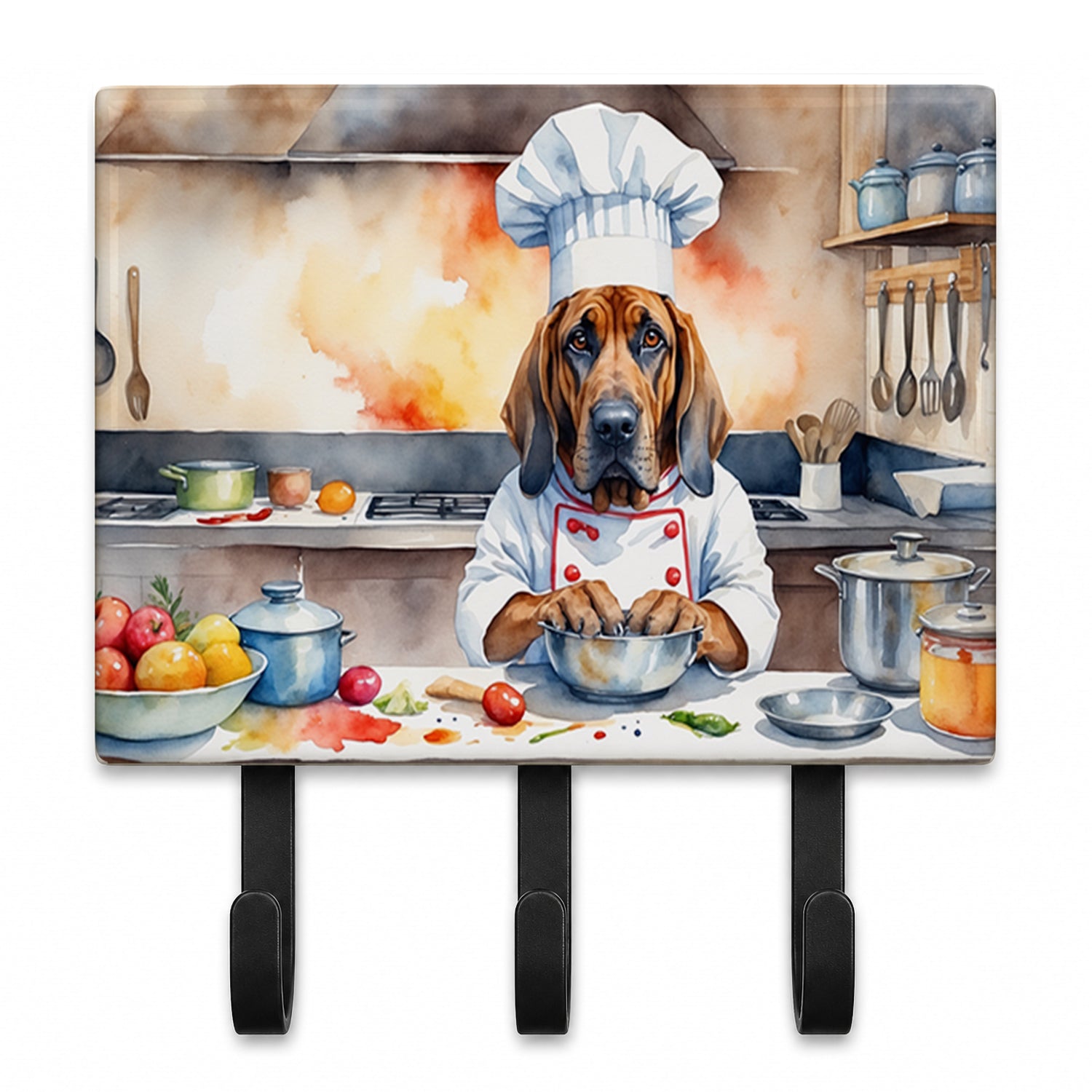 Bloodhound The Chef Leash or Key Holder Wall Hooks, Coat Rack Wall Mount, for Hanging Keys, Towels, Aprons, Leashes